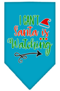 Mirage Pet Product I cant Santa is Watching Screen Print Bandana Turquoise Small