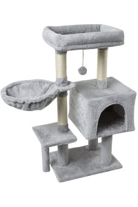 FISH&NAP US09H Cute Cat Tree Kitten Cat Tower for Indoor Cat Condo Sisal Scratching Posts with Jump Platform Cat Furniture Activity Center Play House Grey