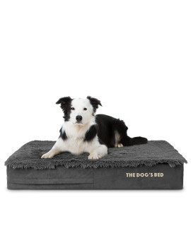 The Dogas Bed Orthopedic Memory Foam Dog Bed, Large Grey Faux Fur 40X25, Pain Relief For Arthritis, Hip Elbow Dysplasia, Post Surgery, Lameness, Supportive, Calming, Waterproof Cover