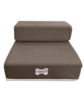 Freeby Pet Stairs Breathable Mesh Foldable Pet Stairs Detachable Pet Bed Stairs Dog Ramp 2 Steps (Brown)
