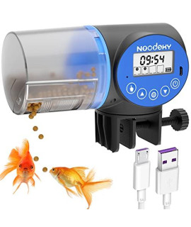 Noodoky USB charging Automatic Fish Feeder, Auto Fish Food Feeder Timer Dispenser for Aquarium or Small Fish Turtle Tank, Auto Feeding on Vacation or Holidays