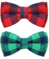 Joytale Updated Breakaway Cat Collar with Bow Tie and Bell, Cute Plaid Patterns, 2 Pack Girl Boy Kitty Safety Collars, Green+Red