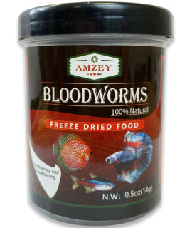 Blood Worms 0.5 oz -100% Natural Freeze Dried Blood Worms - Aquarium Fish Food - High Protein Food for Betta Fish, Food for Goldfish, Food for Cichlid, Food for Guppy, Food for Discus, Food for Turtle