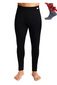 Merino Wool Mens Base Layer Pants - 100 Organic Wool Midweight Thermal Pants Hiking Wool Socks (Medium, Black 250)