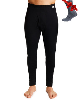 Merino Wool Mens Base Layer Pants - 100 Organic Wool Midweight Thermal Pants Hiking Wool Socks (Medium, Black 250)
