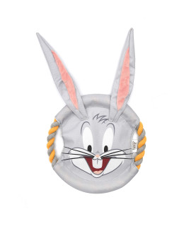 Looney Tunes for Pets Grey Bugs Bunny Dog Frisbee With Rope | Light Grey Frisbee for Dogs With Bunny Ears, Includes Yellow and Grey Rope | Fabric Dog Toy for All Dogs