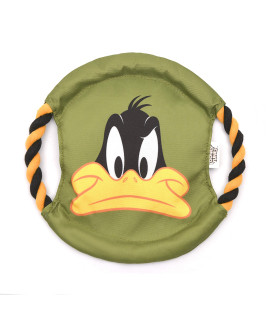 LOONEY TUNES for Pets Green Daffy Duck Dog Frisbee with Rope |Lightweight Frisbee for Dogs, Includes Yellow and Black Rope | Lightweight Fabric Dog Toy for All Dogs 8 Inch