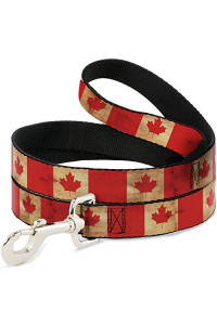 Buckle-Down Dog Leash Canada Flag Continuous Vintage 6 Feet Long 1.0 Inch Wide