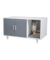 Modern Wood Pet crate cat Washroom Hidden Litter Box Enclosure Furniture House Table Nightstand with cat Scratch Pad (grey)