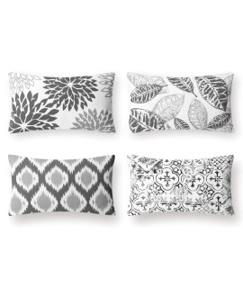 Phantoscope Set Of 4 New Living Series Decorative Throw Pillow Case Cushion Cover, Grey, 12 X 20 Inches, 30 X 50 Cm