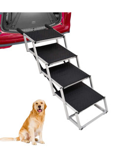 Portable Dog Stairs for Large Dogs, Foldable Aluminum Lightweight Pet Ramps,Accordion Pet Ladder Dog car Steps with Non-Slip Surface for High Beds, Trucks, cars and SUV, Supports up to 200 lbs