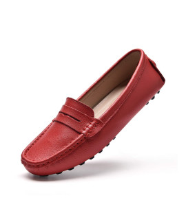 BEAUSEEN Womens Red Leather Driving Moccasins Penny Loafers comfort Slip on Shoes Size 85 BES-2207HON085-N