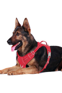 BARKBAY No Pull Dog Harness Front Clip Heavy Duty Reflective Easy Control Handle for Large Dog Walking with ID tag Pocket(Red,XL)