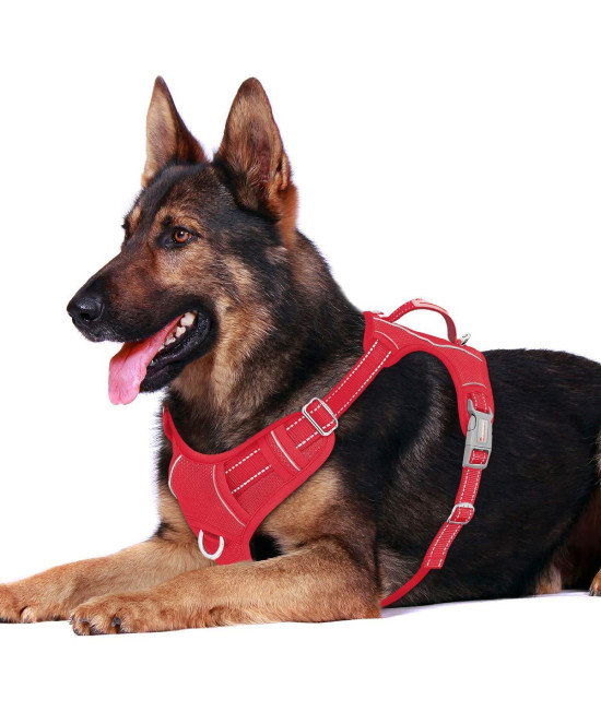 BARKBAY No Pull Dog Harness Front Clip Heavy Duty Reflective Easy Control Handle for Large Dog Walking with ID tag Pocket(Red,XL)