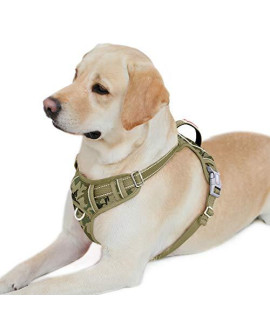 BARKBAY No Pull Dog Harness Front Clip Heavy Duty Reflective Easy Control Handle for Large Dog Walking with ID tag Pocket(Camo,L)