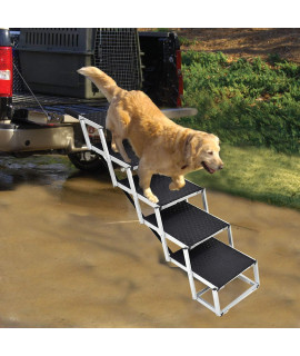 Portable Dog Stairs for Large Dogs, Foldable Aluminum Lightweight Pet Ramps,Accordion Pet Ladder Dog Car Steps with Non-slip Surface for High Beds, Trucks, Cars and SUV, Supports up to 150 lbs,5 Steps