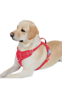 BARKBAY No Pull Dog Harness Front Clip Heavy Duty Reflective Easy Control Handle for Large Dog Walking with ID tag Pocket(Red,L)