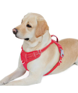BARKBAY No Pull Dog Harness Front Clip Heavy Duty Reflective Easy Control Handle for Large Dog Walking with ID tag Pocket(Red,L)
