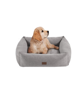 MARTHA STEWART Charlie Modern Dog Lounge Sofa, Soft Pet Beds Cushioned, Machine Washable Removable Cover, Comfortable Bolsters, Plush Egg Crate Foam Filling for Small Kitten, Puppy, Cat, Medium Grey