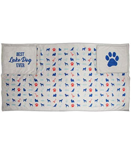 Pavilion Gift Company Best Lake Ever 30x13 Inch Patterned Dog Drying Towel with Pockets, Blue
