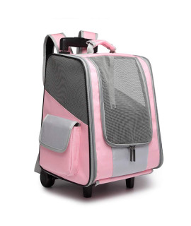 Pet Rolling Carrier,Backpack with Wheels Extra Spacious Soft Sided Carrier,Outdoor Portable Breathable Trolley Case Airline Approved Rolling Pet Carrier for Dogs and Cats 16lb (Trolley Bag,Pink)