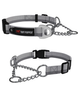 Tuff Pupper Martingale collar for Dogs gentle Nylon & Steel chain Limited cinch Design is Perfect for Training Dual Leash Attachment Points Durable Quick Release Buckle Sizing for All Breeds