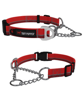 Tuff Pupper Martingale collar for Dogs gentle Nylon & Steel chain Limited cinch Design is Perfect for Training Dual Leash Attachment Points Durable Quick Release Buckle Sizing for All Breeds