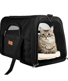 CLEEBOURG Pet Carrier Cat Carriers, Airline Approved Travel Pet Bag, Collapsible Soft-Sided Dog Kennel with Reflective Side Strip, Mesh Window and Escape-Proof Buckle, Best for Small Medium Cats Dogs