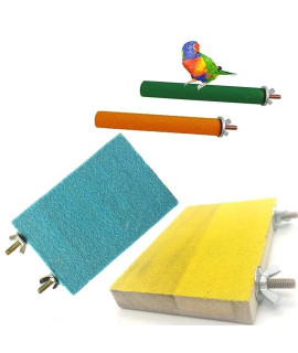 4 PCS Bird Perch Stand Toy Parrot Wooden Stand Platform Colorful Sand Paw Grinding Stick Trim Beak for Small Medium Parakeet Cockatiel Cockatoo Conure Lovebird Finch Cage Accessories