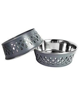 American Pet Supplies Modern Farmhouse Bowl, Set of 2 Deep Feeder Bowls for Puppies and Dogs (30 Oz Each, Grey)