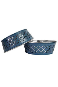 American Pet Supplies Modern Farmhouse Bowl, Set of 2 Deep Feeder Bowls for Puppies and Dogs (30 Oz Each, Blue)