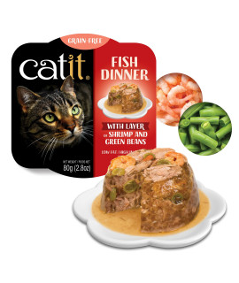 Catit Fish Dinner with Shrimp & Green Beans - Hydrating and Healthy Wet Cat Food for Cats of All Ages