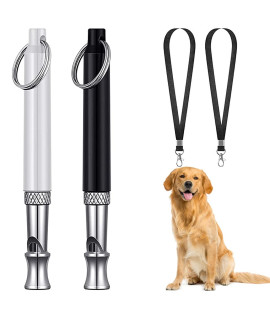 2 Pack Dog Whistle for Stop Barking, Professional Ultrasonic Dog Whistles Puppy Bark control Training Tool with Lanyard Black and White