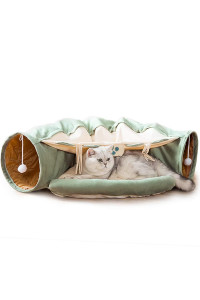 DREAMSOULE Cat Tunnel Bed, 2-in-1 Cat Play Tunnel and Mat for Pets Cats Dogs Rabbits Kittens for Home Foldable Soft Cat Tunnel Tubes Toys Pet Play Bed Indoor (green)