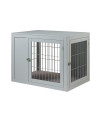 unipaws Furniture Style Dog crate End Table with cushion, Wooden Wire Pet Kennels with Double Doors, Medium Dog House Indoor Use