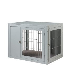 unipaws Furniture Style Dog crate End Table with cushion, Wooden Wire Pet Kennels with Double Doors, Medium Dog House Indoor Use