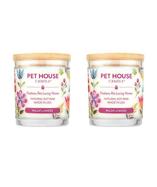 One Fur All, Pet House Candle - 100% Soy Wax Candle - Pet Odor Eliminator for Home - Non-Toxic and Eco-Friendly Air Freshening Scented Candles - Wildflowers