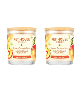 One Fur All, Pet House Candle - 100% Soy Wax Candle - Pet Odor Eliminator for Home - Non-Toxic and Eco-Friendly Air Freshening Scented Candles (Pack of 2, Mango Peach)