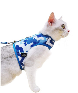 Yizhi Miaow Cat Harness And Leash For Walking Escape Proof, Adjustable Cat Vest Harness, Padded Stylish Cat Walking Jackets, Blue Camo, Large