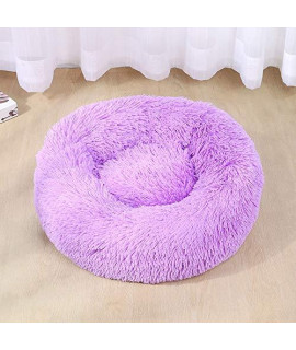 Round Kennel Plush Cat Nest Four Seasons Dog Bed Keep Warm Pet Sofa Recliner Donuts Huggers (Color : Purple Size : 70Cm)