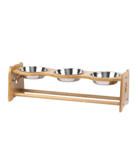 X-ZONE PET Raised Pet Bowls for Cats and Dogs, Adjustable Bamboo Elevated Dog Cat Food and Water Bowls Stand Feeder with 2 Stainless Steel Bowls and Anti Slip Feet (Height 7.9" to 11.4" to 15")