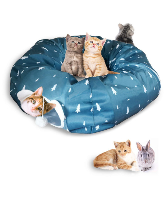 AUOON Cat Tunnel Bed with Central Mat,Big Tube Playground Toys,Oxford Cloth 410D Cloth Materia,Full Moon Shape for Kitten,Cat,Puppy,Dog,Rabbit,Ferret,Blue