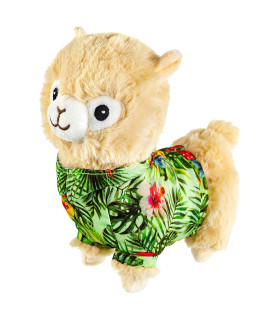 Giftable World 7 Inch Plush Pet Toy Alpaca in Green Hawaiian Shirt with Squeaker