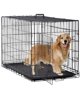 Large Dog Crate Dog Cage Dog Kennel Metal Wire Double-Door Folding Pet Animal Pet Cage with Plastic Tray and Handle, Best Home Metal Welded Dog Kennel Keeps Pet Cool, Warm, Dry, Comfortable - 48"