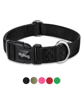 Hyhug Pets classic Regular Heavy Duty Nylon Dog collar (Medium, Black)