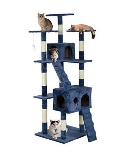 Warm House Multi-Story Cat Tower Apartment/Furniture for Multiple Cats, 73-Inch Cat Tree with Plush Toys, Gangway Covered with Soft Flannel, Cat Litter with Cat Scratching Twine