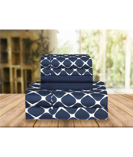 Elegant comfort Luxury Soft Bed Sheets Bloomingdale Pattern 1500 Thread count Percale Egyptian Quality Softness Wrinkle and Fade Resistant (4-Piece) Bedding Set, TwinTwin XL, Navy Blue