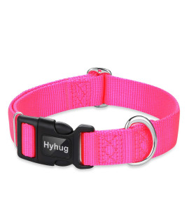 Hyhug Pets classic Regular Heavy Duty Nylon Dog collar with Easy to Put On Off Buckle (Small, Hot Pink)