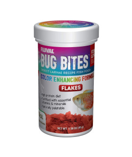 Fluval Bug Bites Color Enhancing Fish Food for Tropical Fish, Flakes for Small to Medium Sized Fish, 1.59 oz., A7347, Brown