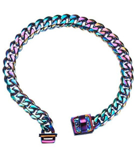 Abaxaca 19 mm Dog Collar Rainbow Heavy Duty Stainless Steel Dog Colorful Luxury Training Collar Cuban Link with Durable Clasp Necklace Chain (26inch(for 23.6"~25.5" Neck))